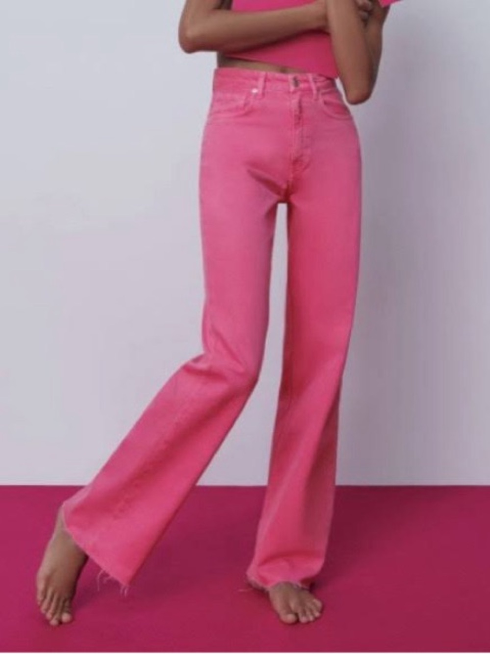 Zara Pink High-Rise Pink Wide-Leg Jeans